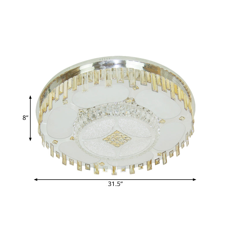 Contemporary Stainless-Steel Ceiling Lamp with Clear Crystal Blocks - LED Flush Mount