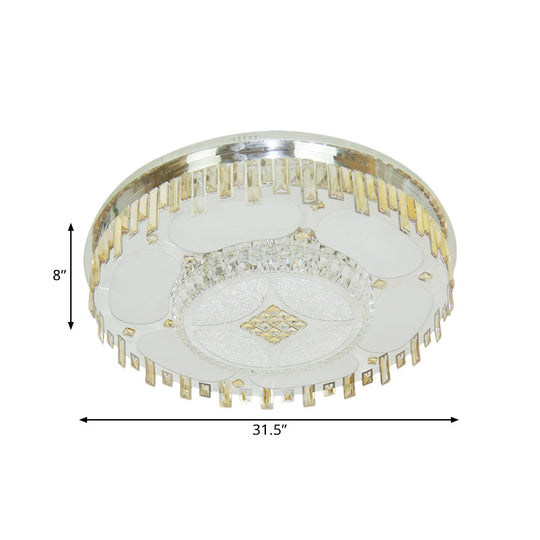 Contemporary Stainless-Steel Ceiling Lamp with Clear Crystal Blocks - LED Flush Mount