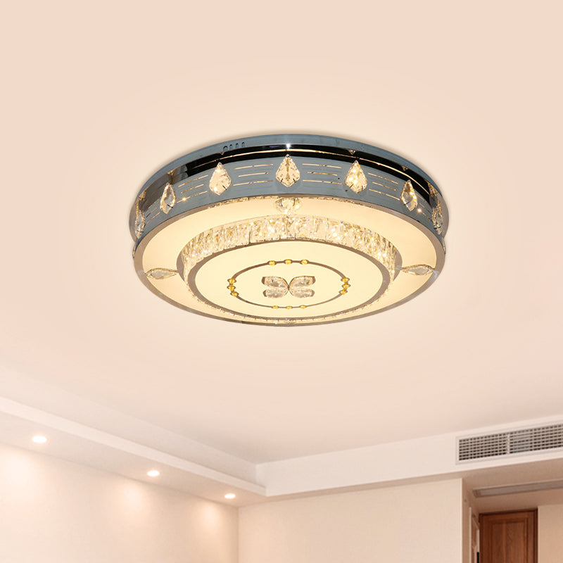 23.5"/31.5" LED Round Flushmount Stainless-Steel Light Fixture with Clear Crystal Blocks - Contemporary Design