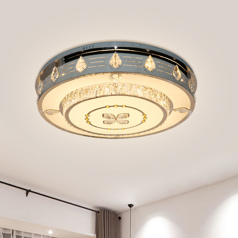 23.5"/31.5" LED Round Flushmount Stainless-Steel Light Fixture with Clear Crystal Blocks - Contemporary Design