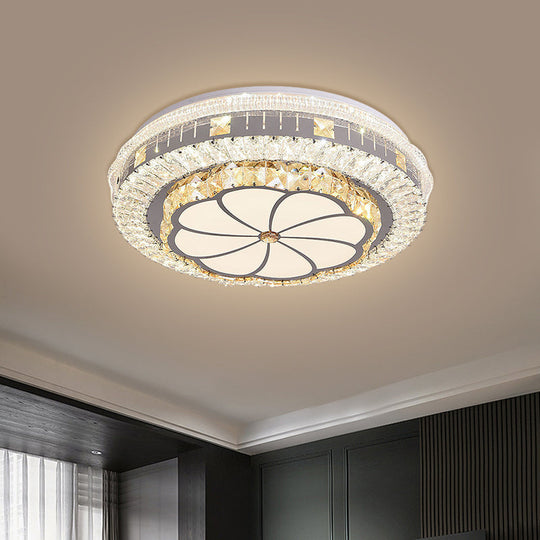 Contemporary LED Ceiling Lamp with Clear Crystal Blocks and Flower Pattern Design