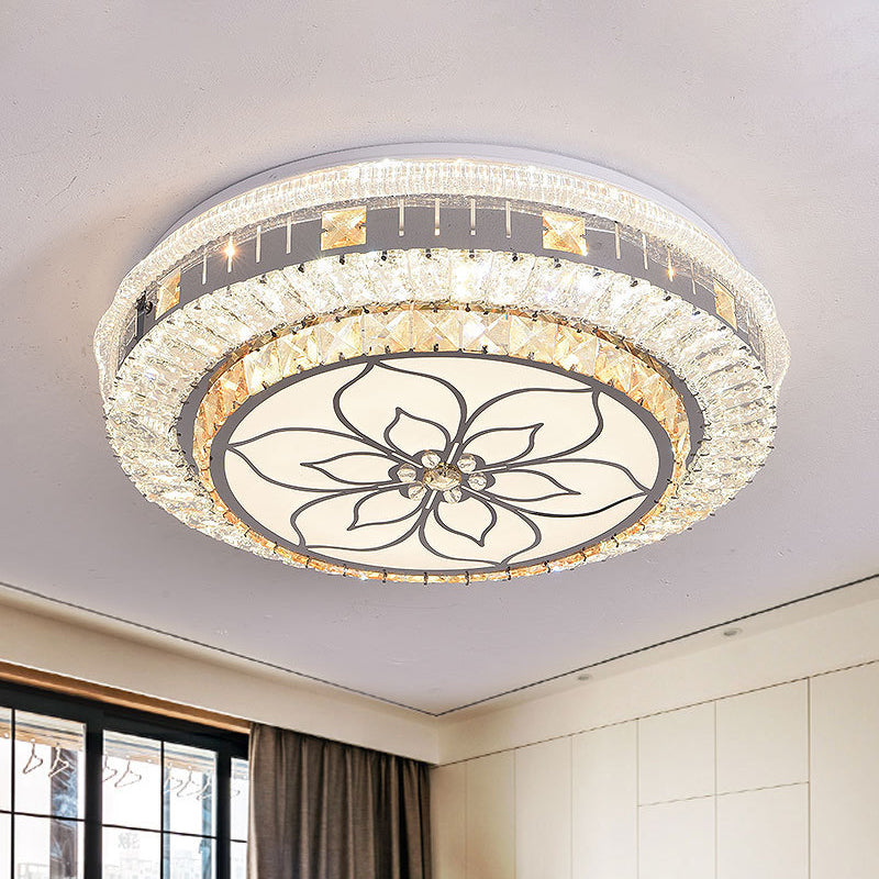 Contemporary LED Ceiling Lamp with Clear Crystal Blocks and Flower Pattern Design