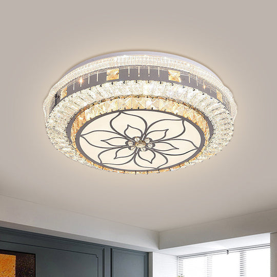 Contemporary LED Ceiling Lamp with Clear Crystal Blocks and Flower Pattern Design