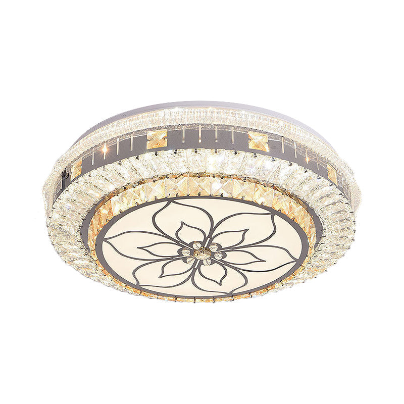 Contemporary LED Ceiling Lamp with Clear Crystal Blocks and Flower Pattern Design