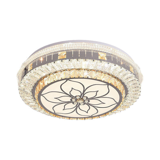 Contemporary LED Ceiling Lamp with Clear Crystal Blocks and Flower Pattern Design