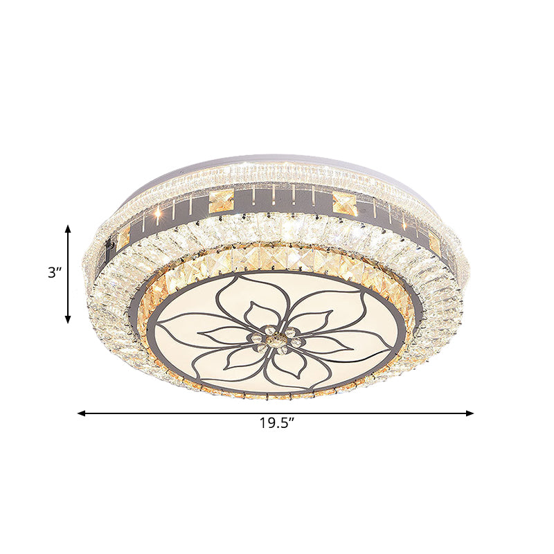 Contemporary LED Ceiling Lamp with Clear Crystal Blocks and Flower Pattern Design