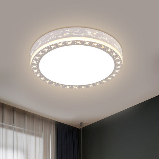 Contemporary White LED Corridor Flush Mount Light Fixture with Clear Crystal Blocks