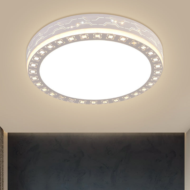 Contemporary White LED Corridor Flush Mount Light Fixture with Clear Crystal Blocks