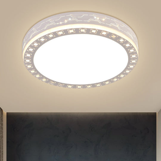 Contemporary White LED Corridor Flush Mount Light Fixture with Clear Crystal Blocks