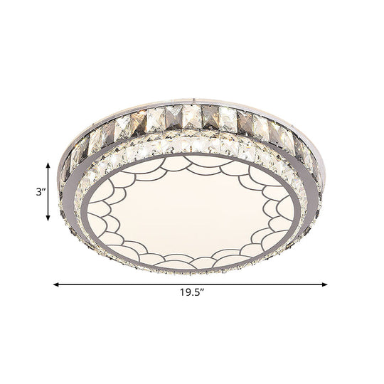 Modern LED Stainless-Steel Flushmount Light Fixture with Clear Faceted Crystal Blocks and Flower/Cloud Pattern