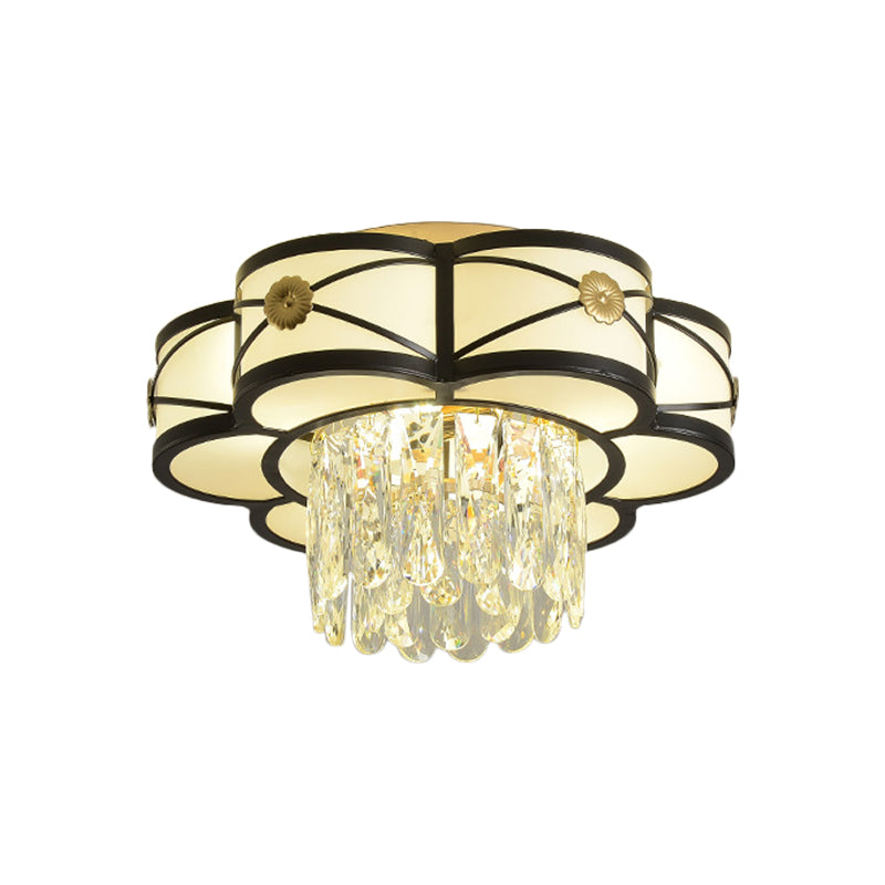 Contemporary Floral Draping Ceiling Lamp - 4/10 Bulbs, Clear Crystal, Black Finish - 16"/28.5" Wide