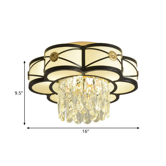 Contemporary Floral Draping Ceiling Lamp - 4/10 Bulbs, Clear Crystal, Black Finish - 16"/28.5" Wide