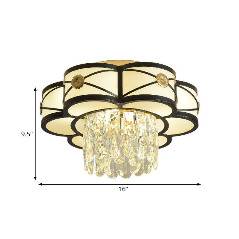 Contemporary Floral Draping Ceiling Lamp - 4/10 Bulbs Clear Crystal Black Finish 16/28.5 Wide