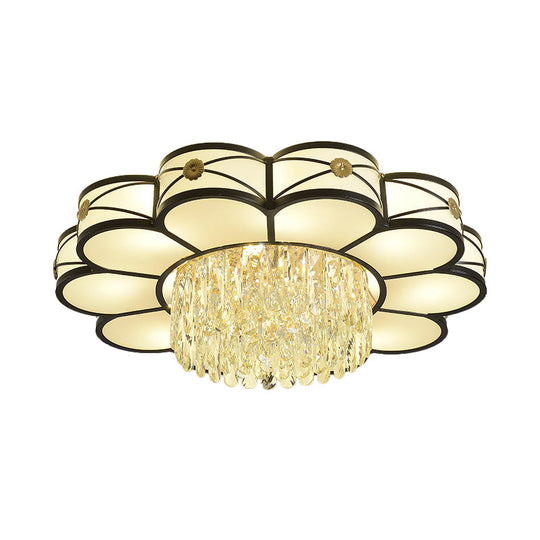 Contemporary Floral Draping Ceiling Lamp - 4/10 Bulbs, Clear Crystal, Black Finish - 16"/28.5" Wide