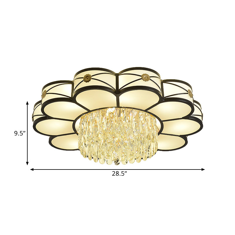 Contemporary Floral Draping Ceiling Lamp - 4/10 Bulbs, Clear Crystal, Black Finish - 16"/28.5" Wide