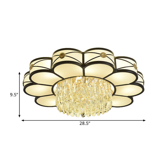 Contemporary Floral Draping Ceiling Lamp - 4/10 Bulbs, Clear Crystal, Black Finish - 16"/28.5" Wide