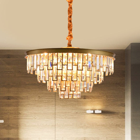 Gold/Black Modern Chandelier with 6 Tapered Heads & Clear Rectangular-Cut Crystals