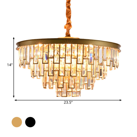 Modern Gold/Black Tapered Chandelier With 6 Heads And Clear Rectangular-Cut Crystals