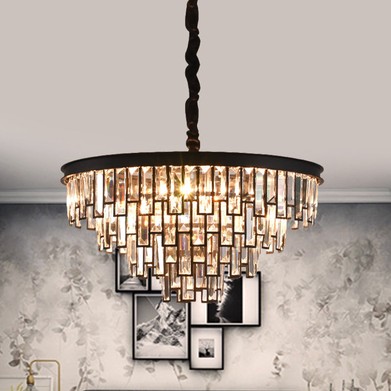 Gold/Black Modern Chandelier with 6 Tapered Heads & Clear Rectangular-Cut Crystals