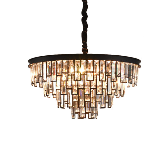 Modern Gold/Black Tapered Chandelier With 6 Heads And Clear Rectangular-Cut Crystals