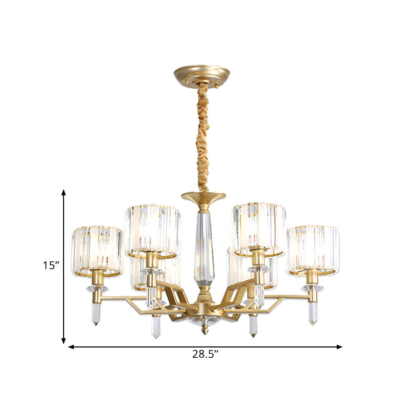 Contemporary Gold Hanging Light Chandelier - Crooked Arm with 6/8 Bulbs, Clear Crystal Shade