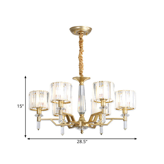 Contemporary Gold Hanging Light Chandelier - Crooked Arm with 6/8 Bulbs, Clear Crystal Shade