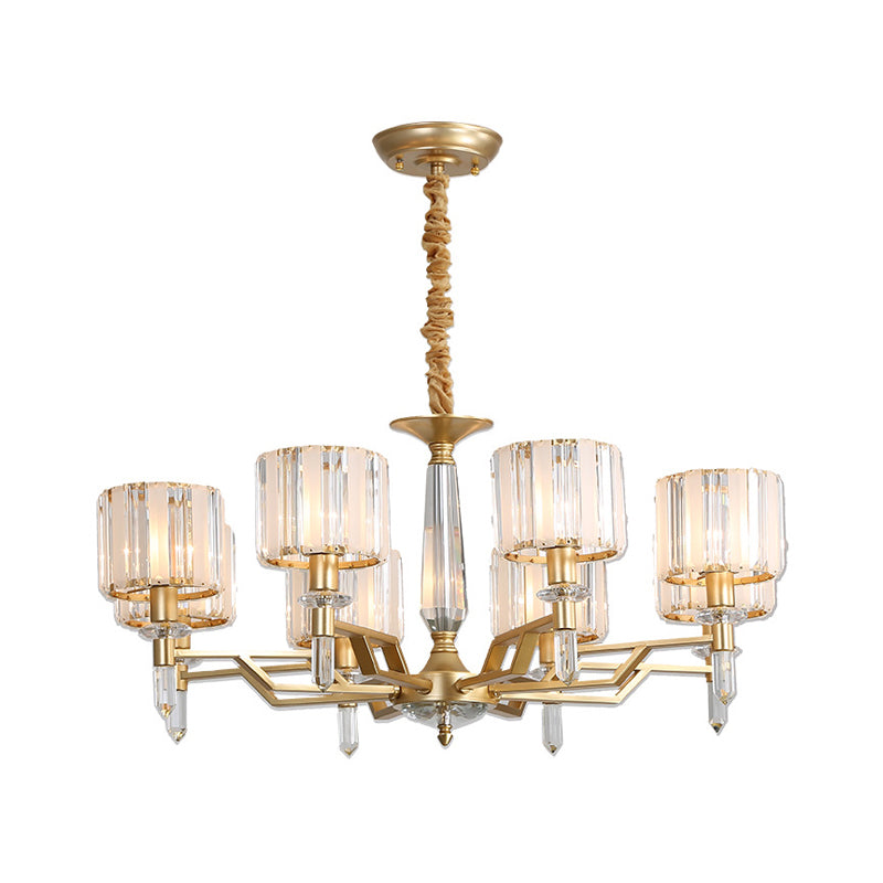 Contemporary Gold Hanging Light Chandelier - Crooked Arm with 6/8 Bulbs, Clear Crystal Shade