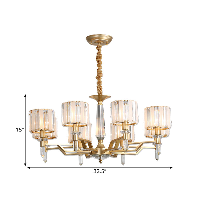 Contemporary Gold Hanging Light Chandelier - Crooked Arm with 6/8 Bulbs, Clear Crystal Shade