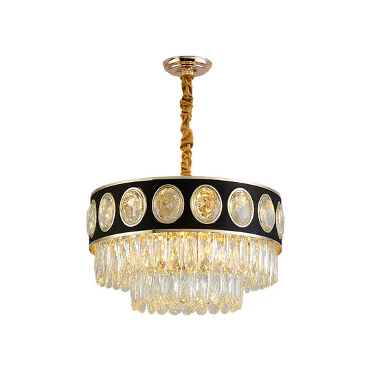 Modern Black Taper Hanging Light Kit With Clear Crystal Drops Chandelier 19.5/23.5 Width