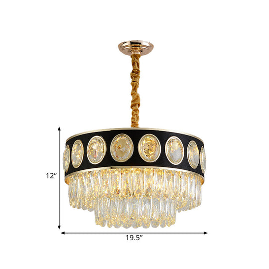 Modern Black Taper Hanging Light Kit With Clear Crystal Drops Chandelier 19.5/23.5 Width