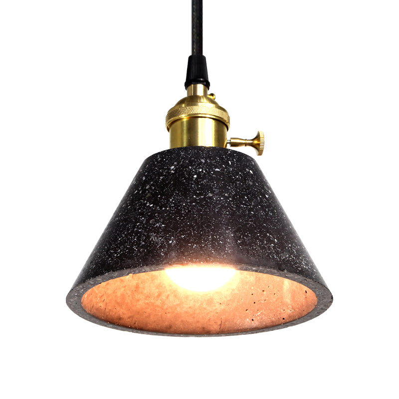 Industrial Tapered Shade Hanging Lamp - 1 Light Indoor Pendant Light with Terrazzo Design in Black