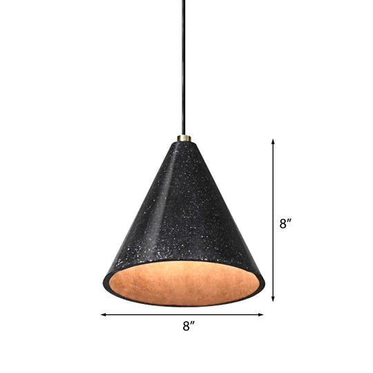 Industrial Tapered Shade Hanging Lamp - 1 Light Indoor Pendant Light with Terrazzo Design in Black