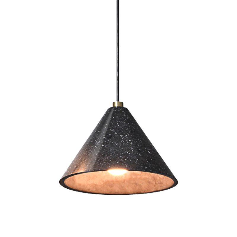 Industrial Tapered Shade Hanging Lamp - 1 Light Indoor Pendant Light with Terrazzo Design in Black