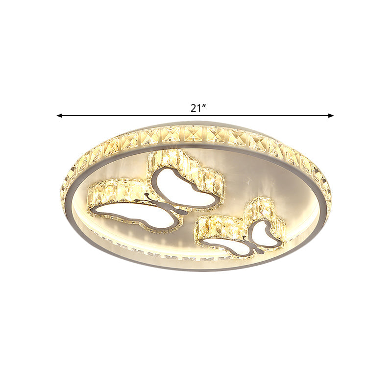 Contemporary LED White Ceiling Mount Fixture with Butterfly/Loving Heart Clear Crystal Blocks