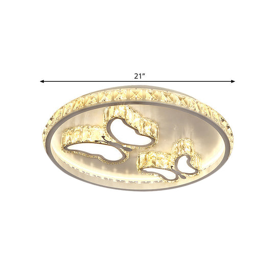 Contemporary Led White Ceiling Mount Fixture With Butterfly/Loving Heart Clear Crystal Blocks