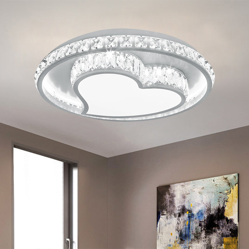 Contemporary LED White Ceiling Mount Fixture with Butterfly/Loving Heart Clear Crystal Blocks