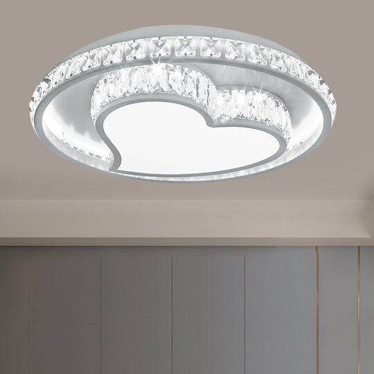 Contemporary LED White Ceiling Mount Fixture with Butterfly/Loving Heart Clear Crystal Blocks