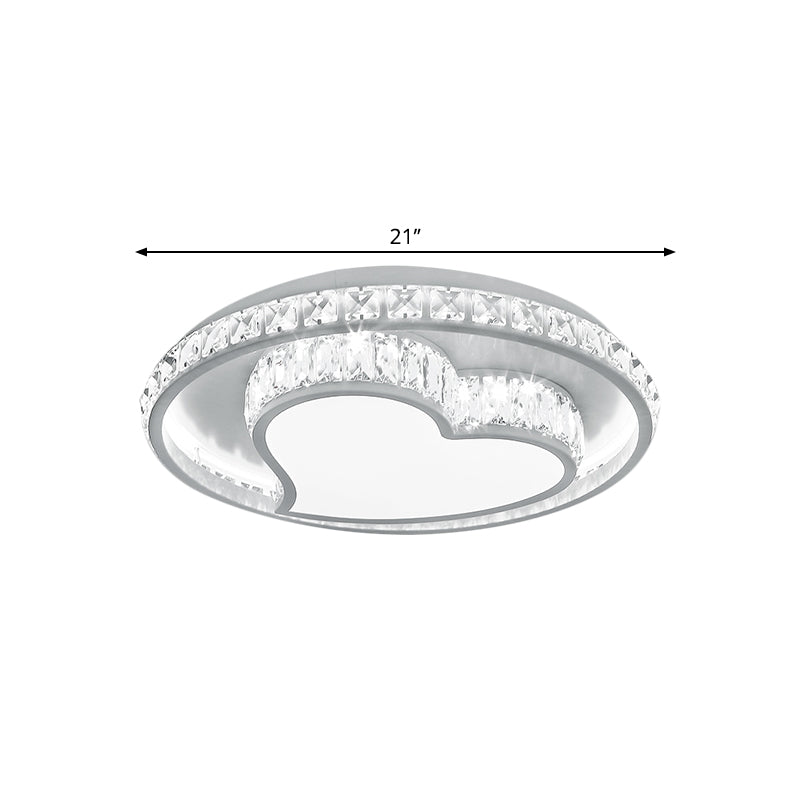 Contemporary LED White Ceiling Mount Fixture with Butterfly/Loving Heart Clear Crystal Blocks