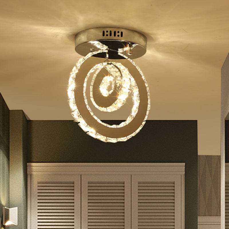 Contemporary Stainless-Steel LED Semi Flush Mount Ceiling Lamp with Clear Crystal Blocks