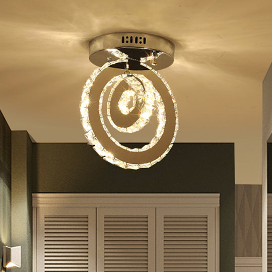 Contemporary Stainless-Steel Led Semi Flush Mount Ceiling Lamp With Clear Crystal Blocks