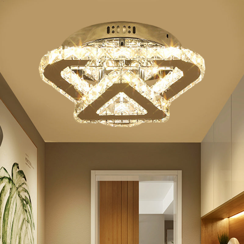 Contemporary Stainless-Steel LED Semi Flush Mount Ceiling Lamp with Clear Crystal Blocks