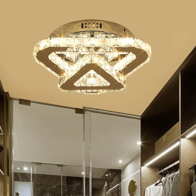 Contemporary Stainless-Steel LED Semi Flush Mount Ceiling Lamp with Clear Crystal Blocks