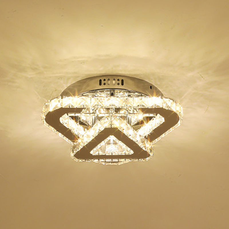 Contemporary Stainless-Steel LED Semi Flush Mount Ceiling Lamp with Clear Crystal Blocks