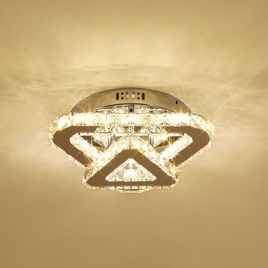 Contemporary Stainless-Steel LED Semi Flush Mount Ceiling Lamp with Clear Crystal Blocks