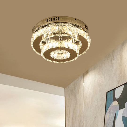 Contemporary Stainless-Steel LED Semi Flush Mount Ceiling Lamp with Clear Crystal Blocks