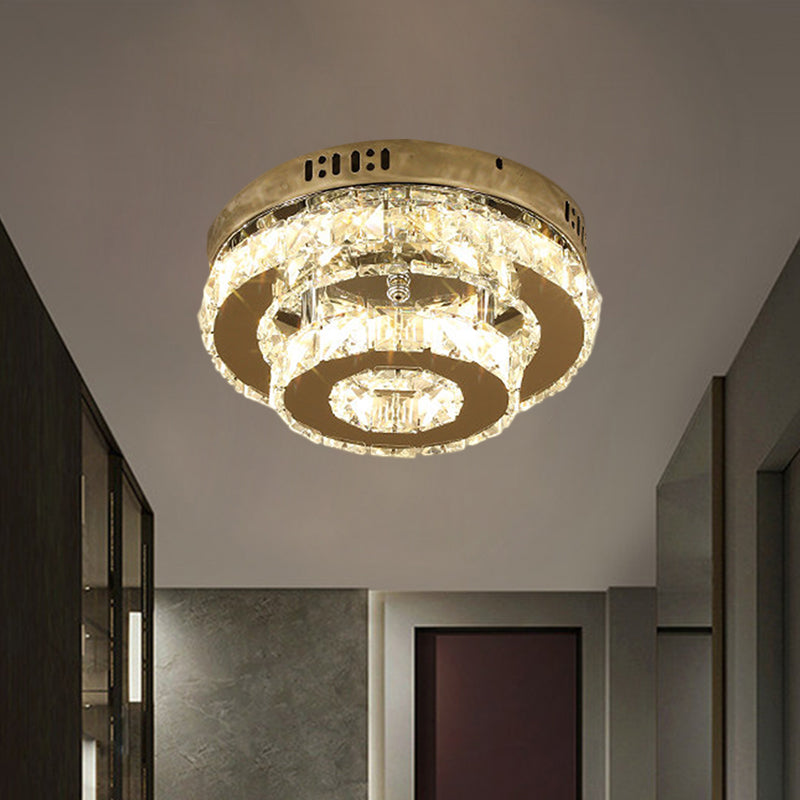 Contemporary Stainless-Steel LED Semi Flush Mount Ceiling Lamp with Clear Crystal Blocks