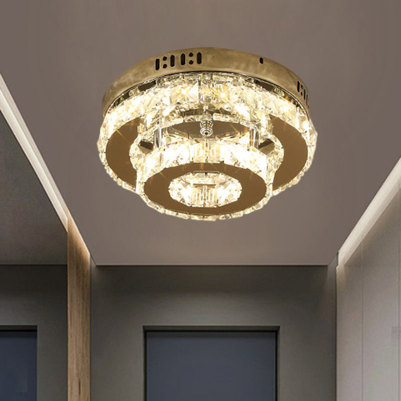 Contemporary Stainless-Steel LED Semi Flush Mount Ceiling Lamp with Clear Crystal Blocks