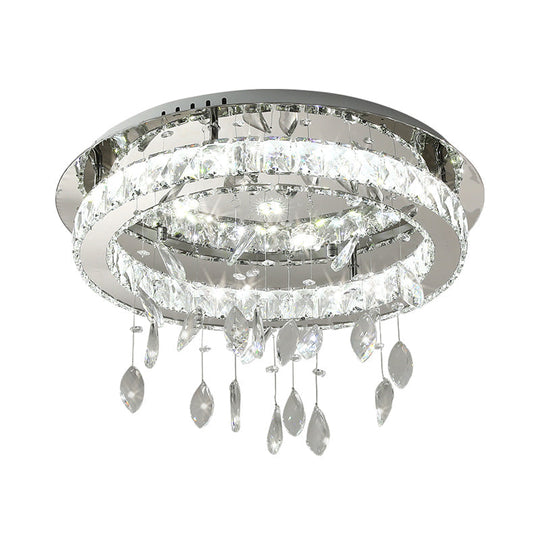 Led Ring Semi Flush Contemporary Stainless-Steel Ceiling Mount With Clear Rectangular-Cut Crystals