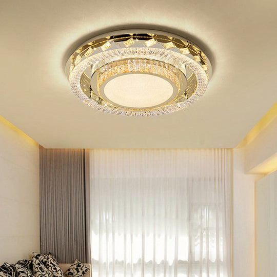 Led Stainless-Steel Flush Mount Crystal Block Ceiling Light Fixture / Round