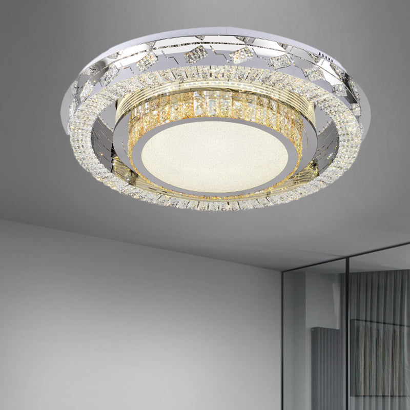 LED Stainless-Steel Flush Mount Crystal Block Ceiling Light Fixture